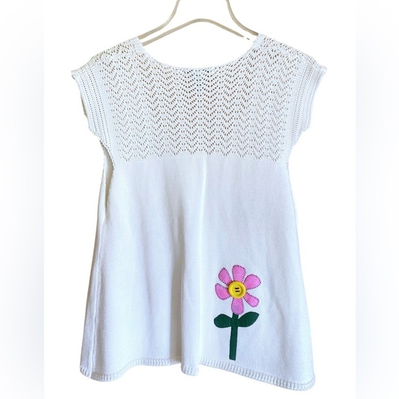 RXB Embroidered Sweater Hand-sewn Charming Sleeveless Knit Floral Top Medium - Picture 3 of 13